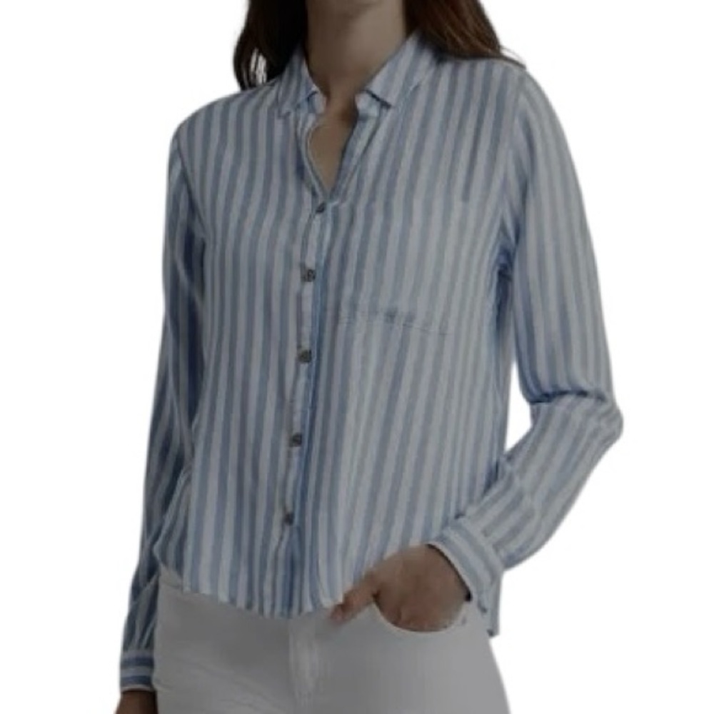 Beachlunchlounge Striped Relaxed Beachy Blouse Sz L Button Front Resort Wear